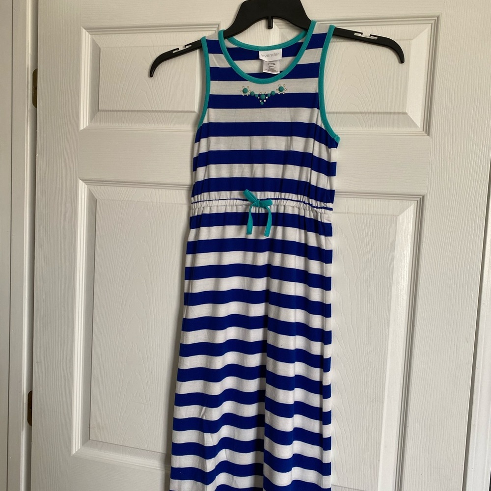 Girls Long dress with blue and white stripes